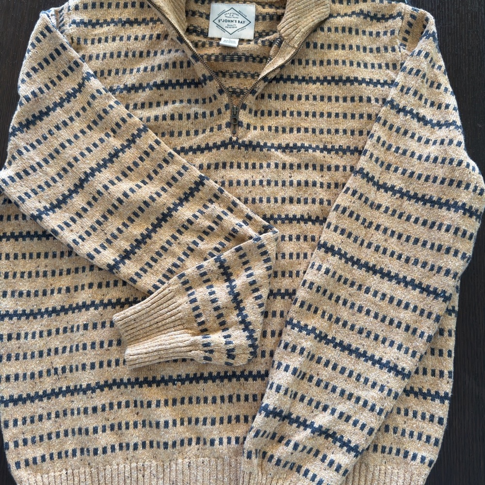 St. John's Bay Men's Tan and Black Zip Up Sweater
